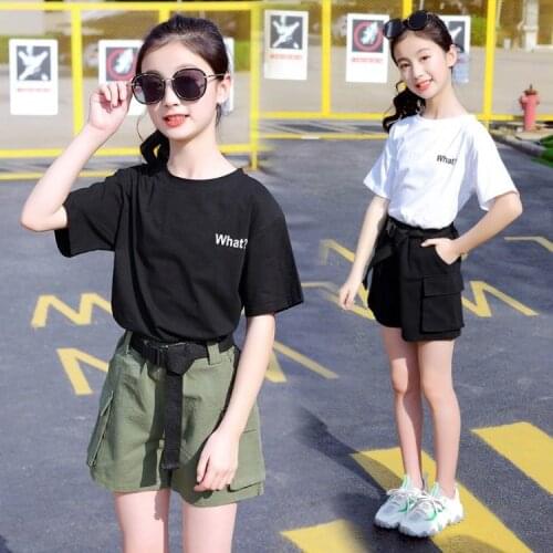 Girls Clothing Set Summer Teenage Costume T Shirt Cargo Jeans Shorts 2pcs Kids Tracksuit Children Clothes 8 10 12 Years Outfits