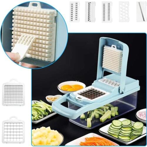 Multifunction Blue Vegetable Cutter Kitchen Gadgets Garlic Press Steel Blade Potato Peeler Carrot Grater Kitchen Accessories
