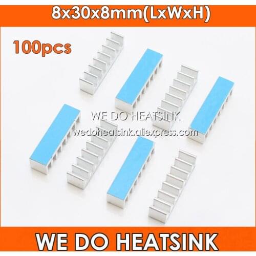 WE DO HEATSINK 100pcs 8x30x8mm Aluminum RAM DIP Heatsink With Thermally Conductive Adhesive Transfer Tape Applied