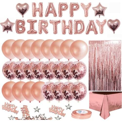 Happy Birthday Party Carnival Balloon Set Gold Foil Tassel Supplies Aluminum Tablecloth Confetti Ballon Kid Anniversary Decor