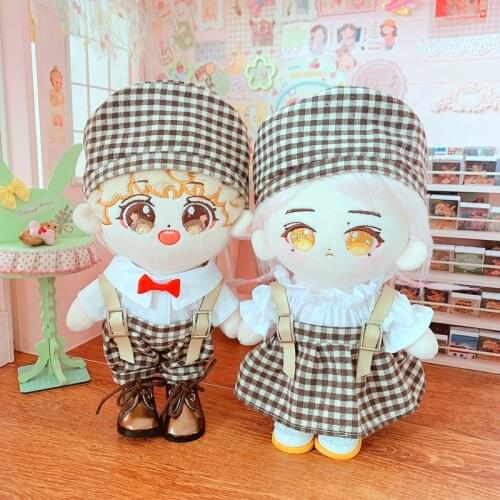 20cm Baby Doll Outfit Plush Dolls Clothes Handsome Dress Rompers Beret Stuffed Toy Dolls Accessories for Korea Kpop EXO Idol