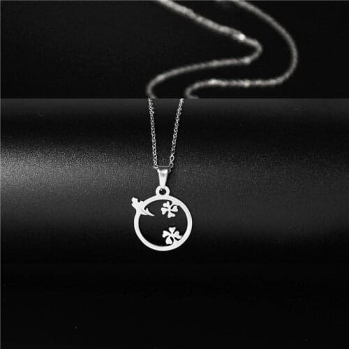 Stainless Steel Minimalist Jewelry Four Leaf Clover Round Pendant Necklace Special High Quality Woman Choker Gift