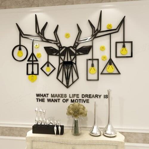 New Arrival Creative deer head 3d wall stickers warm lighting living room sofa restaurant TV background DIY Acrylic wall sticker