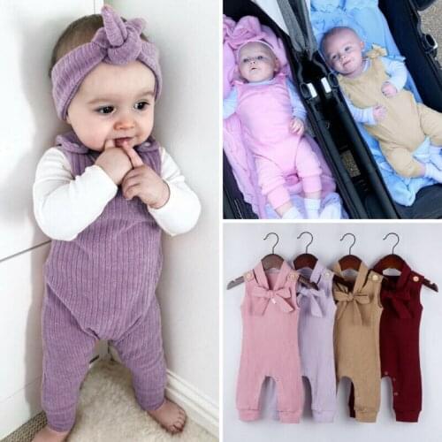 0-24M Newborn Kid Baby Girl Boy Clothes Sleeveless Casual Plain Romper Jumpsuit Cute Lovely Sweet Bowknot Outfit
