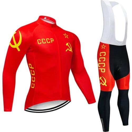 Autumn 2019 Red CCCP Cycling Jersey 9D Bib Set MTB Uniform Bicycle Clothing Quick Dry Bike Clothes Mens Long Cycling Wear