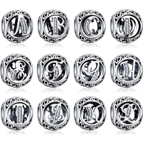 Pandach A to Z Alphabet 925 Sterling Silver Bead Letter Charm Fit Original Pandora Bracelets Pendant DIY Jewelry Making C738