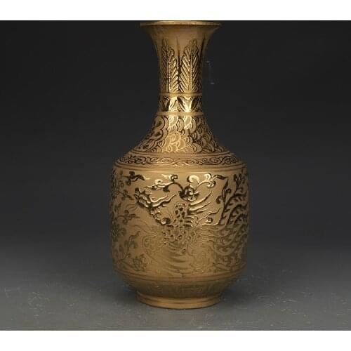 Ming Dynasty Xuande Year Mark Gilded Golden Phoenix Pattern Vase Antique Ornament Antique Collection