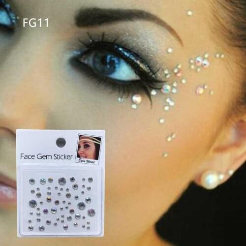 FG11 Rainbow Clear stick on face Gem Jewel Bindi Dots Rhinestone Beauty Body Art Accessories Festival
