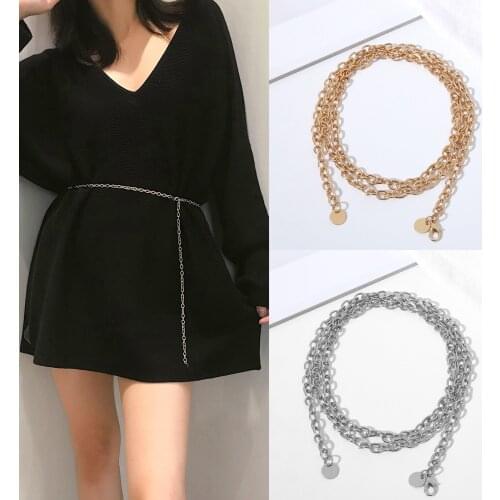 Retro Sliver Gold Belts for Women Waistbands All-match Multilayer Long for Party Jewelry Dress Waist Chain Belts