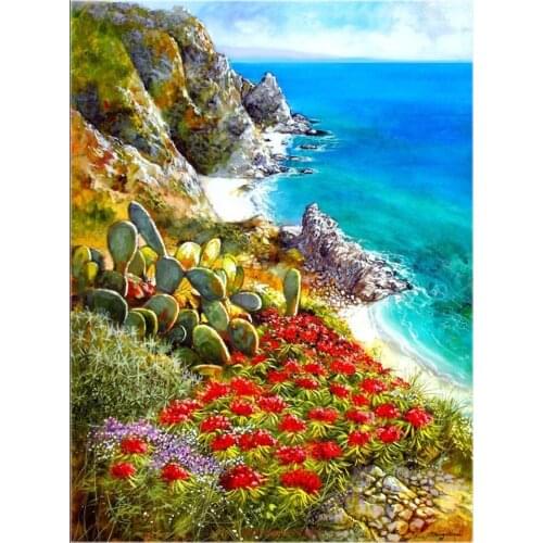 Counted Cross Stitch Kits Needlework Embroidery - 14 ct Aida DMC Color DIY Arts Handmade Home Decor - Cactus and Wildflowers