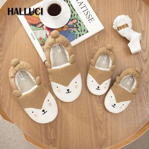 Cute animal Winter Parent-child cotton slippers women child Korea Family plush soft Bedroom non-slip shoes women slippers