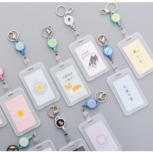 Telescopic transparent keychain bus card protective cover simple student campus card meal card holder ID card holder