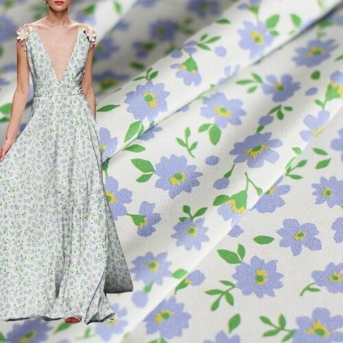 Red Raspberry 18momme Elastic Crepe Silk Flowers Printed Fabrics Garment Materials Women Dress DIY Sewing Cloth Freeshipping