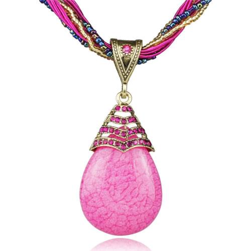 Dormon Tear Drop Crystal Glass Beads Cord Rope Chain Vintage Pendant Clavicle Necklace DB014