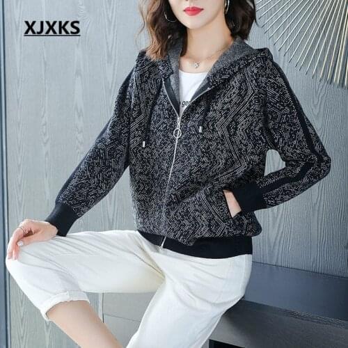 XJXKS Fashionable hooded women jacket 2020 autumn winter new comfortable casual zipper cardigan women coat