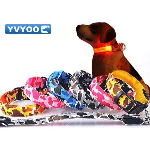 YVYOO Camouflage Beautiful Glow Good Quality Durable pet dog collar LED flash collars pet Outdoor products 5 color D74