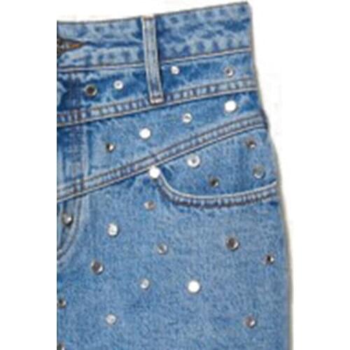 2020 Autumn and Winter New Fashion Rivet Washed A-line Denim Retro Half-length European Skirt Women