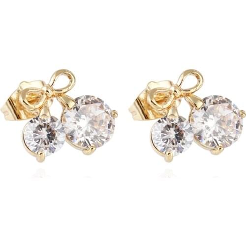 Love & Annie Cherry Blooms Flowers Stud Earrings for Women Fashion Fruit Gold Color Cherry CZ Earrings Lady Earrings