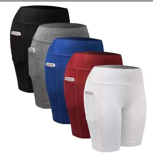 Womens Fitness Sexy Yoga Shorts Pocket Women High Waist Stretch Gym Short Pants Push Up Sport Legging Running Tights