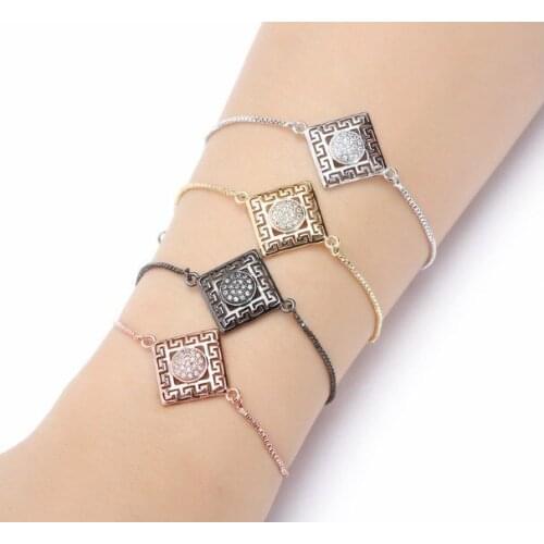 Gold silver Chain bracelet micro pave cz rope Cubic Zirconia adjusted Macrame diamond bracelet for women Charms fsg02 Bangles