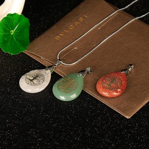 1PC Natural gem Droplet shaped pendant rose quartz crystal point opal malachite meditation healing crystals party gift