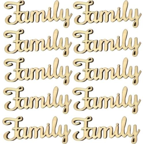 10 Pcs Wood Pieces Family Letters Decoration Crafts DIY Wooden Embellishments Cut out Wood Family Sign Wooden Words