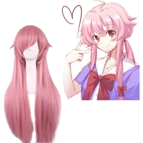 100cm Anime Future Diary Cosplay Gasai Yuno Wig Role Playing Wigs Halloween Cosplay Long Pink Hair Wig Cap