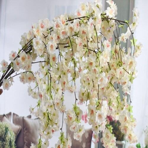 135CM Long Silk Cherry Blossoms Branch Cherry Tree Stem Wedding Arch Decoration Flower Background Wall Hanging Fake Flower