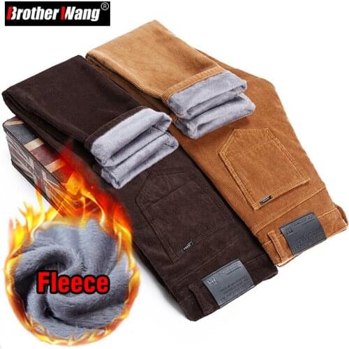 4 Colors Winter Mens Warm Casual Pants Classic Style Fleece Thickened Corduroy Business Trousers Male Brand Clothing