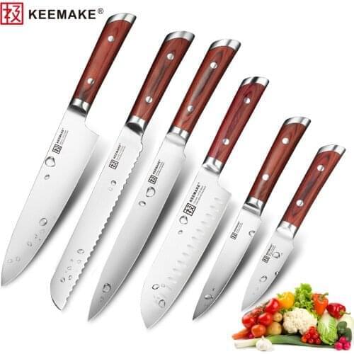 Chef Santoku Bread Utility Slicing Paring Knife German 1.4116 Steel Blade Japanese Color Wood Handle 6pcs Kitchen Knives Set