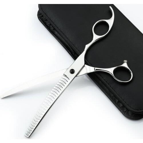 8.0 inch curved silver fish bone thinning scissors Curved blade nail pet scissors professional Japan 440c dog grooming shears
