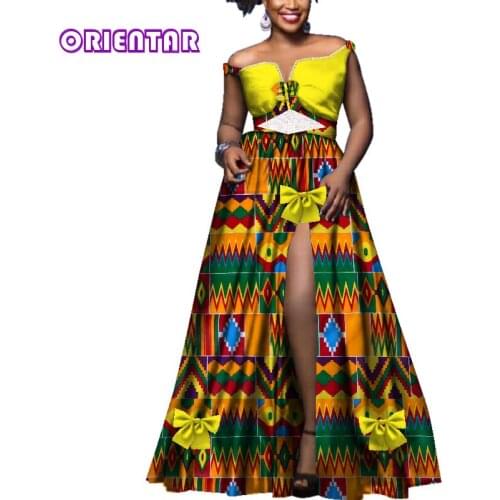 Africa Women Dress Fashion Slash Neck Sexy Long Dress with Lace Elegant Wedding Party Dresses Plus Size African Clothing WY3539