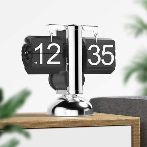 Automatic Flip Clock Mini Scale Table Clock Retro Flip Clock Stainless Steel Flip Internal Gear Operated Quartz Clock Home Decor