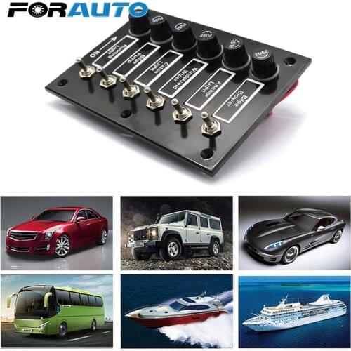 Car Switch Panel DC12/24V ON/OFF Rocker Toggle 6 Gang With Fuse Protection for Car Marine Ship Caravan RV Label Stickers