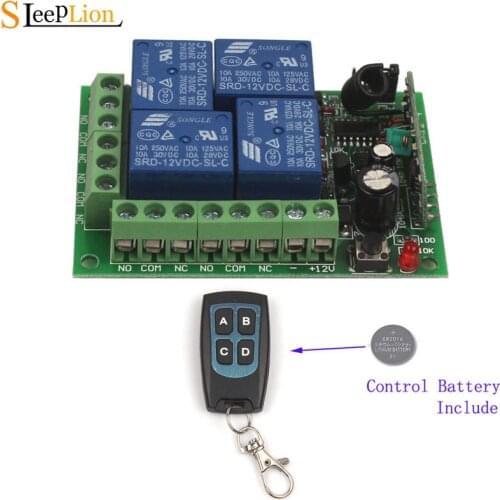 Sleeplion 12V 4CH Wireless Remote Switch Universal Remote Control Relay Switch 12V 4 Channel Relay Module Box Board 315/433MHz