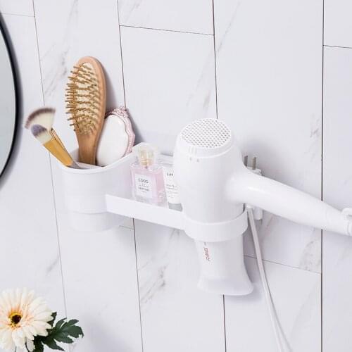 Hair Dryer Holder Multifunctional Bathroom Storage Rack Shower Organizer Self-adhesive Wall Mounted Plastic Shelf Accessories