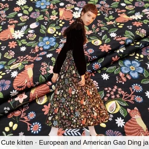 Designer sewing jacquard fabric cute cat embossed jacquard dress fabric windbreaker suit big brocade dress fabric