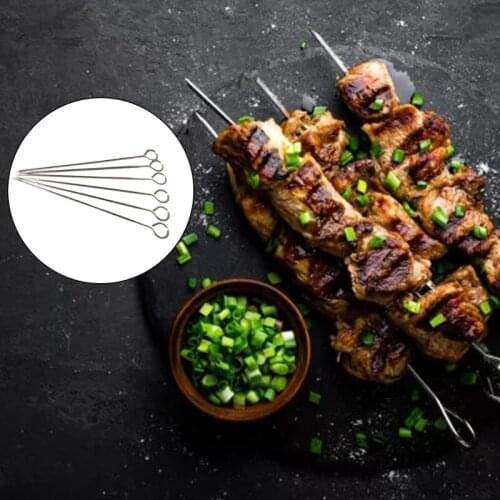 94PF Kabob Skewers Metal BBQ Grill Skewers Long Stainless Steel Kebob Sticks Reusable Grilling Skewer for Meat Shrimp Chicken