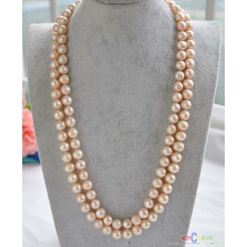 Elegant 32inch9-10mm round south sea gold pink pearl necklace