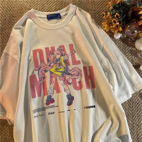 Cotton summer casual short-sleeved cartoon T-shirt women clothes loose Japanese anime printing O neck half-sleeved tshirt top