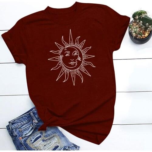 Harajuku aesthetic Female Large Tshirt Sun Print Short Sleeve Tops Tees Fashion Casual T Shirt Women Clothing Verano Mujer 2021