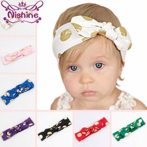 Nishine Newborn Headwear Girls Gold Dot Knot Scrunchies Headband Children Hair Bands Headwraps Hair Accessories