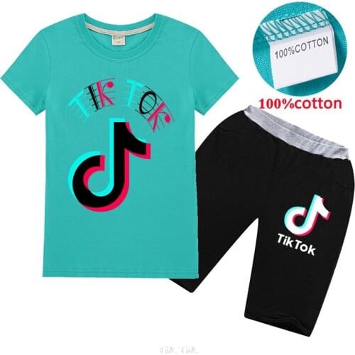 Tik Tok Cute Cartoon T Shirt+shorts Kids Suit Clothes Summer Tshirt Tik Tok T-shirt Boys Streetwear Children Tops Two Piece Sets
