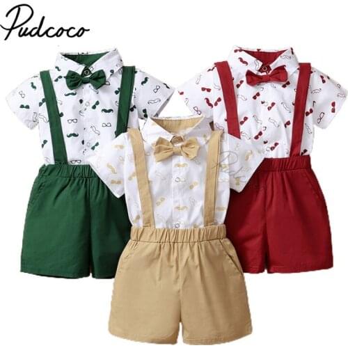 Baby Boys Clothes Set, Beard Print Short Sleeve Lapel Neck Shirt+Solid Color Suspender Shorts