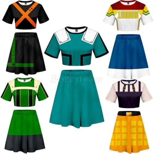 Anime My Hero Academia Cosplay Costume Bakugou Katsuki Midoriya Izuku Asui Tsuyu Todoroki Shoto Girls 3D Print Top+Skirt C31M294