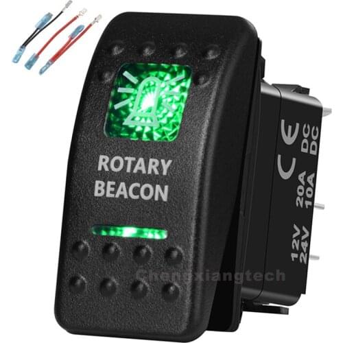 Green Led Printed Rocker Switch Rotary Beacon 5P on-off SPST 12V/20A 24V/10A+Jumper Wires Set for Car Boat Waterproof