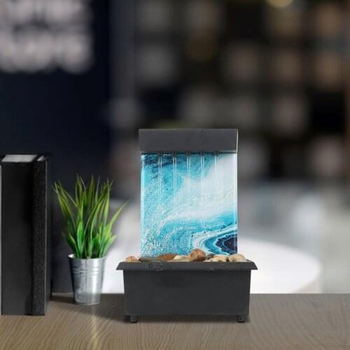 Small Tabletop Water Fountain With Led Light Desktop Water Flowing Ornament Chinese Fengshui Landscape Home Decoration Waterfall