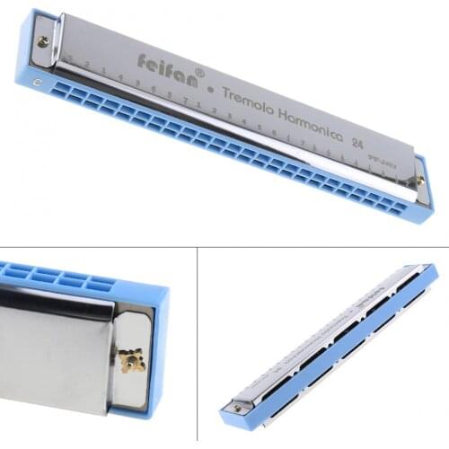 Metal 24 Holes Complex Tone Professional Blues Harmonica Wind Instrument for Beginners