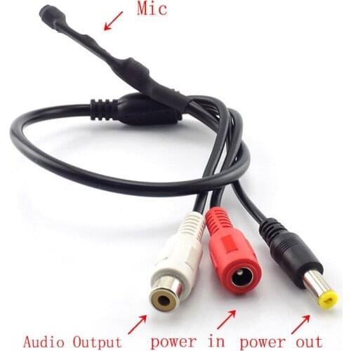 Mini CCTV Audio Microphone Mic For Security Audio camera Sound Monitor Pick Up RCA Power Cable for CCTV Camera DVR W17
