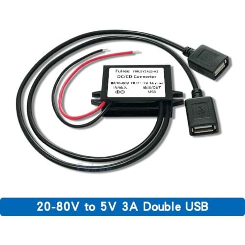 Mini Micro 2 USB 12V 24V 36V 48V (20V-80V) to 5V 3A DC-DC Step Down Power Converter Double USB Car Charger Dual Output Adapter